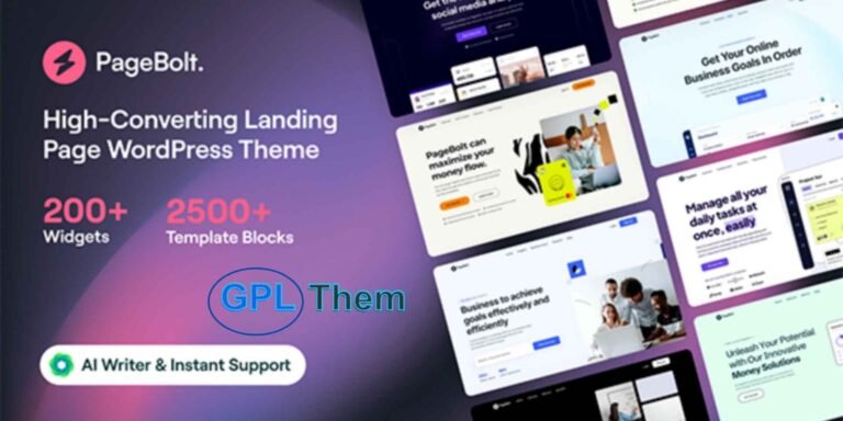 PageBolt – High-Converting Landing Page WordPress Theme PageBolt is a sleek, modern, and fully responsive WordPress theme designed to create high-converting landing pages and professional websites for businesses of all kinds. Whether you're building a startup site, launching a product, or creating a corporate landing page, PageBolt has everything you need to get started—fast.