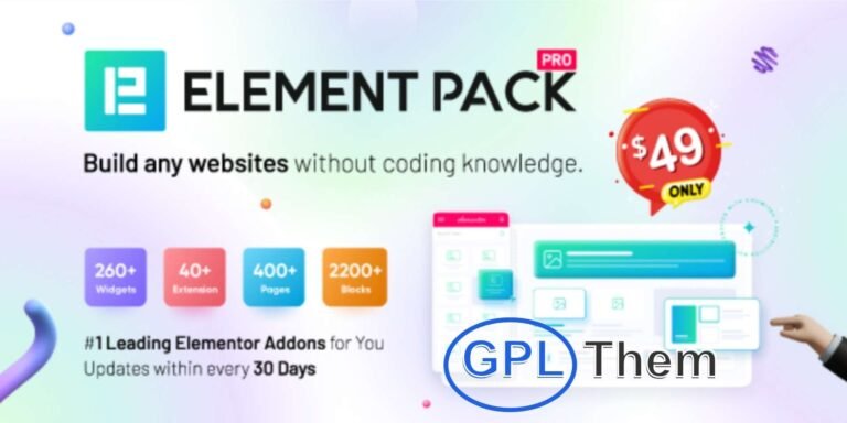 Element Pack – All-in-One Addon for Elementor Page Builder (WordPress Plugin) Element Pack is the ultimate addon for Elementor Page Builder, packed with 190+ powerful and essential widgets to supercharge your WordPress website design.