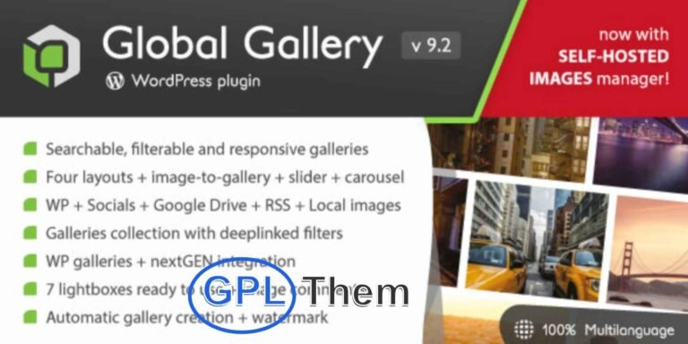 Global Gallery – Responsive WordPress Gallery Plugin with Social Integration & Watermarking Global Gallery is the ultimate solution for creating stunning, fully responsive image galleries on your WordPress website. Effortlessly showcase photos from multiple sources—including your WordPress Media Library and popular social platforms—with complete control over design, layout, and functionality.