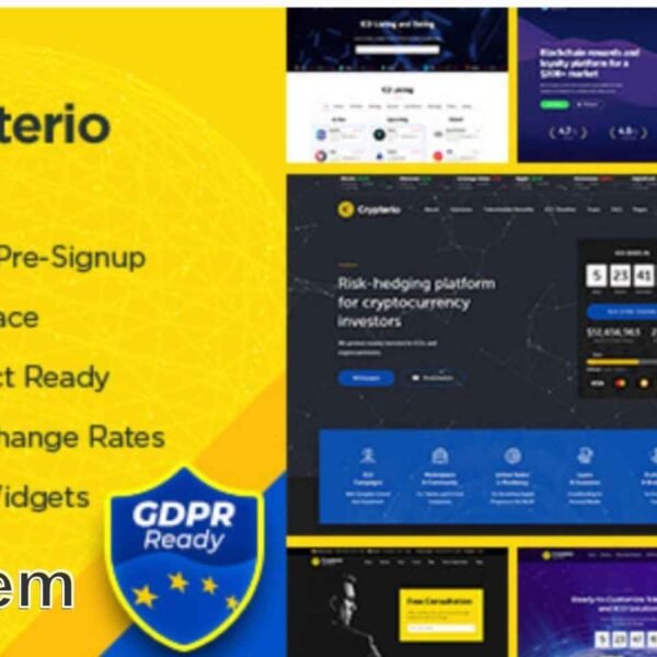Crypterio – The Ultimate WordPress Theme for ICOs, Cryptocurrency & Blockchain Businesses Crypterio is a best-selling premium WordPress theme crafted specifically for ICO landing pages, cryptocurrency startups, and blockchain consulting firms.