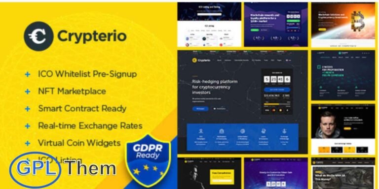 Crypterio – The Ultimate WordPress Theme for ICOs, Cryptocurrency & Blockchain Businesses Crypterio is a best-selling premium WordPress theme crafted specifically for ICO landing pages, cryptocurrency startups, and blockchain consulting firms.