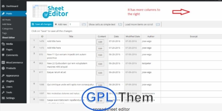 WP Sheet Editor Pro + All Addons – Spreadsheet Editor for WordPress Posts, Products & Users WP Sheet Editor Pro is the ultimate solution for efficiently managing your WordPress data. Whether you're editing posts, products, users, or custom post types, this powerful plugin transforms your WordPress dashboard into a live, Excel-style spreadsheet, streamlining updates without the need for import/export tools.