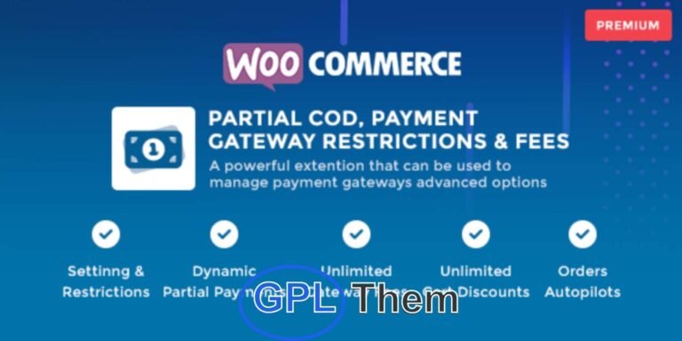 WooCommerce Partial COD – Smart Payment Gateway Restrictions & Conditional Fees WooCommerce Partial COD is a powerful and flexible extension designed to give you full control over how payment gateways—especially Cash on Delivery (COD)—are offered in your WooCommerce store. Easily manage payment method availability, apply additional fees, and set advanced rules based on cart contents, products, categories, shipping methods, and more.
