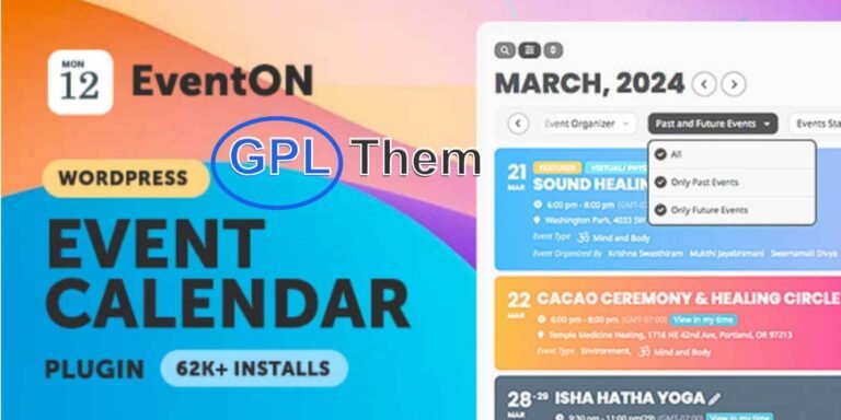 EventON – Stylish WordPress Event Calendar Plugin + All Premium Addons EventON is a beautifully designed and feature-rich WordPress event calendar plugin that helps you create, manage, and showcase events with style and ease. Perfect for businesses, communities, educators, and creatives, EventON offers a clean, modern calendar layout that enhances user experience and boosts event engagement.