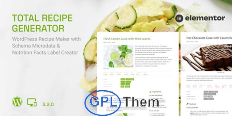 Total Recipe Generator for Elementor – Create SEO-Optimized Recipe Content Total Recipe Generator is a powerful Elementor extension designed to help you build structured, SEO-optimized recipe content with ease. It comes with built-in Schema.org microdata and Nutrition Facts labeling to boost your recipe visibility across search engines and rich media platforms like Google and Pinterest.