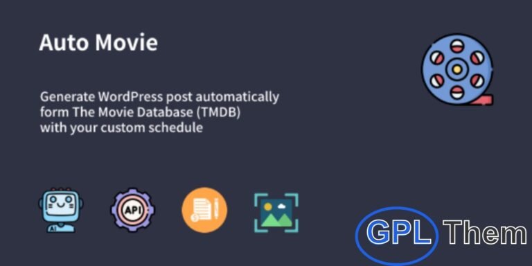 Auto Movie – WordPress Movie Post Generator from TMDB Feed Auto Movie is a powerful WordPress plugin that automatically generates movie posts using data pulled directly from the TMDB (The Movie Database) feed. Ideal for movie blogs, entertainment sites, and review platforms, this tool saves you time by instantly creating rich movie content with titles, posters, ratings, release dates, and more.