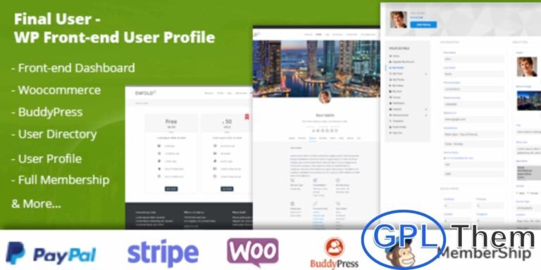 Final User – Front-End User Profile Plugin for WordPress Final User is a powerful WordPress plugin that allows you to create fully functional front-end user profiles, registration forms, and account management pages without writing a single line of code. Designed for membership sites, communities, or any user-driven website, this plugin provides a seamless and user-friendly experience for both site owners and visitors.