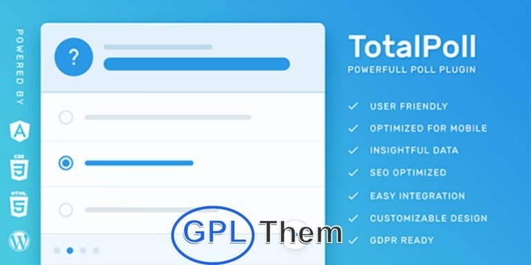 TotalPoll Pro – Advanced Responsive Poll Plugin for WordPress TotalPoll Pro is a feature-rich and responsive WordPress poll plugin that makes it easy to create, manage, and display engaging polls on your website. Designed for flexibility and ease of use, TotalPoll offers a wide range of customization options, voting restrictions, and display styles to match your branding and audience preferences.