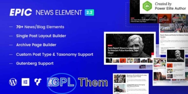 Epic News Elements – Add-Ons for Elementor & WPBakery Page Builder Epic News Elements is a powerful premium add-on designed for Elementor and WPBakery Page Builder (formerly Visual Composer). Perfect for building modern news, blog, or magazine-style websites, this plugin works seamlessly with any WordPress theme.
