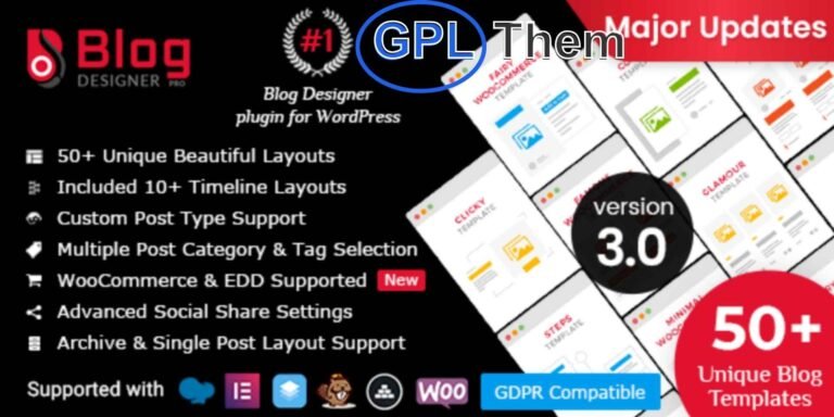 Blog Designer PRO for WordPress – Customize and Enhance Your Blog Layouts Blog Designer PRO is a powerful and easy-to-use WordPress plugin that helps you transform the appearance of your blog pages with stunning, professional layouts—no coding required. Designed for both beginners and developers, this plugin offers a wide range of customizable templates to make your blog visually appealing and user-friendly.
