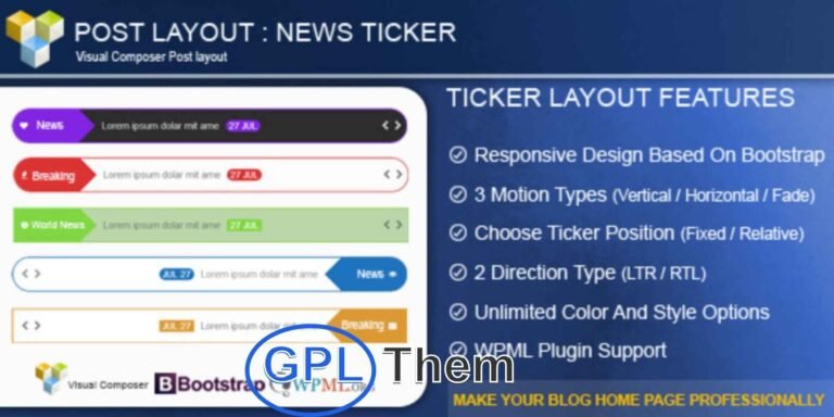 Pro News Ticker & Marquee for Visual Composer – WordPress Scrolling News Plugin Display Breaking News, Headlines, and Announcements with Style Pro News Ticker & Marquee is a feature-rich news ticker plugin for Visual Composer that lets you showcase dynamic headlines, news, and updates on your WordPress site. With multiple animation styles, data sources, and layouts, it’s perfect for news sites, blogs, or any content-driven platform.
