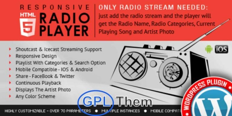 Radio Player for Shoutcast & Icecast – WordPress Plugin Advanced HTML5 Radio Streaming with Playlist, Categories & Live Song Info The Radio Player Shoutcast & Icecast WordPress Plugin lets you easily embed a sleek, feature-rich HTML5 radio player on your website. No need for complex setup—just add your radio stream, and the player does the rest!
