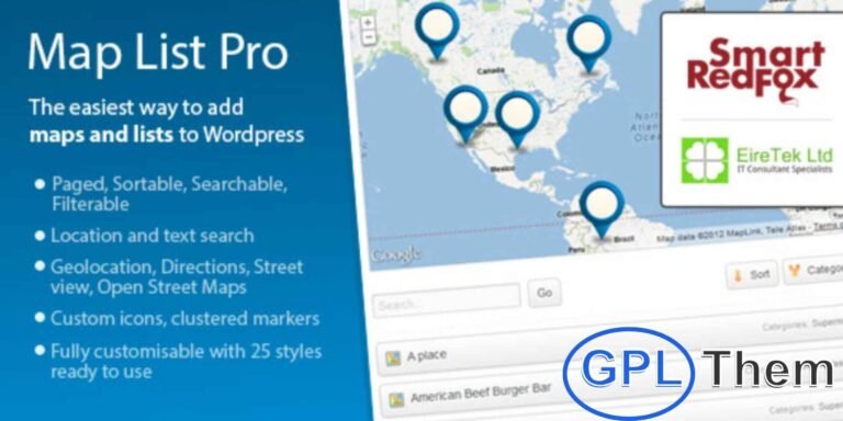 Map List Pro – Google Maps & Location Directory Plugin for WordPress Map List Pro is a powerful and user-friendly Google Maps and location directory plugin for WordPress, designed to showcase your locations in a professional, interactive format.