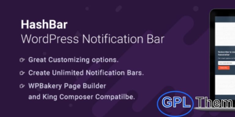 HashBar Pro – WordPress Notification & Alert Bar Plugin HashBar Pro is a powerful and flexible WordPress notification bar plugin that helps you engage visitors with eye-catching alerts, promotional messages, and opt-in offers.