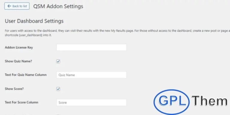User Dashboard for Quiz and Survey Master – Track and Review Quiz Results Enhance your user experience with the User Dashboard add-on for Quiz and Survey Master. This powerful extension allows you to create a dedicated page where users can view and track their quiz and survey results in one convenient location.