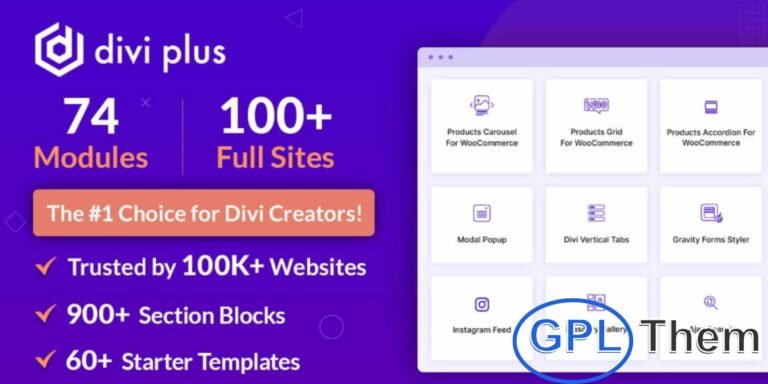 Divi Plus – Ultimate Module Pack for Divi Builder Divi Plus is a powerful all-in-one plugin that extends the capabilities of the Divi Builder with a rich collection of 50+ unique modules, 30+ starter templates, 200+ prebuilt sections, and 4 premium extensions. Fully compatible with Divi 4.0 and above, this plugin empowers web designers to build faster, more visually engaging, and highly responsive websites without writing a single line of code.