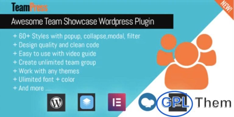 TeamPress – Responsive Team Member Showcase Plugin for WordPress TeamPress is a versatile WordPress plugin designed to help you showcase your team or staff members in a stylish and professional way. Easily add details such as name, photo, bio, and social media links, then display them anywhere on your site using shortcodes or widgets.