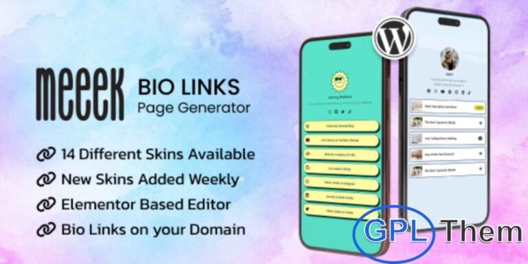 Meeek – Bio Links Builder for Elementor & WordPress Meeek is the ultimate Bio Links builder plugin for WordPress and Elementor, designed to supercharge your online presence. Create a custom, mobile-optimized bio link page to showcase all your important links, social profiles, and content in one place.