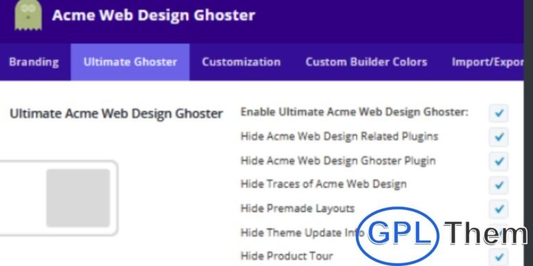 Divi Ghoster – WordPress White Label Plugin Transform and white-label the Divi Builder with Divi Ghoster, the ultimate branding tool for WordPress professionals. Hide all traces of Divi, including Theme Options, Product Tours, and Layouts. Disguise Divi-related plugins—even Divi Ghoster itself—for a fully branded experience.