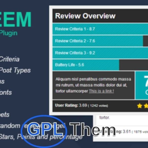 Taqyeem – Premium WordPress Review & Rating Plugin Enhance your WordPress site with beautiful and customizable reviews using Taqyeem. Easily add star ratings to posts, pages, or custom post types with full control over design. Choose from unlimited colors, Google Fonts, review styles, and custom rating criteria.