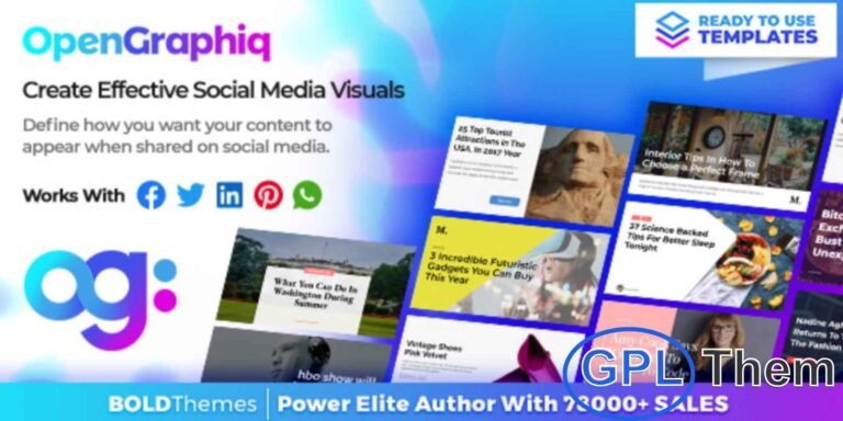 OpenGraphiq – Automated Social Share Image Generator for WordPress Save time and boost your content visibility with OpenGraphiq, the smart social image generator for WordPress. Automatically create eye-catching social share images for posts, products, and custom post types. Compatible with all public post-types—no extra setup required.