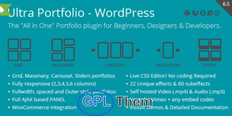 Ultra Portfolio – Flexible & Responsive Portfolio Plugin for WordPress Ultra Portfolio is a powerful WordPress plugin that makes it easy to build beautiful and fully responsive portfolios in minutes—no coding required. Choose from a wide range of layouts including grid, masonry, carousel, full-width, classic blog, and more. With seamless WooCommerce integration, you can even showcase products alongside your portfolio.
