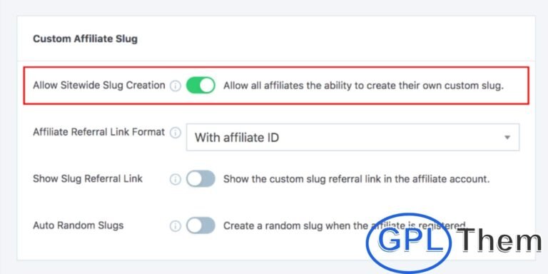 SliceWP Custom Affiliate Slug Add-On – Personalized Referral Links for Affiliates The Custom Affiliate Slug Add-On for SliceWP empowers your affiliates to create personalized referral URLs by setting their own custom slugs directly from their account dashboard. This feature enhances branding, makes links more memorable, and helps affiliates promote your website more effectively.
