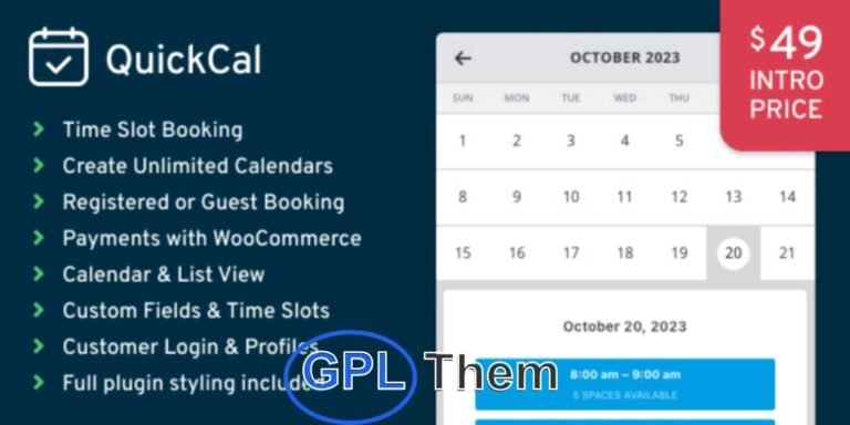 QuickCal – Easy Appointment Booking Calendar for WordPress QuickCal is a simple yet powerful appointment booking calendar plugin for WordPress, designed to help you manage bookings with ease. Fully styled and ready to use out of the box, it offers a turn-key solution for businesses, freelancers, and service providers.