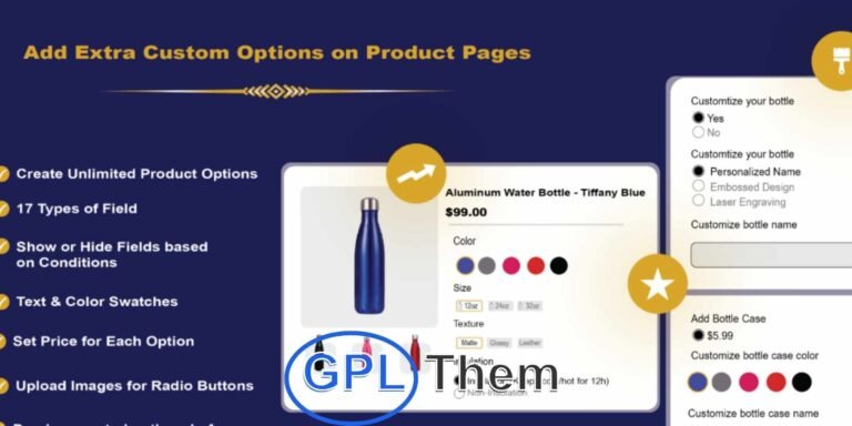 Extra Custom Product Options for WooCommerce – Personalize Your Product Offerings Enhance your WooCommerce store with the Extra Custom Product Options plugin, designed to give your customers more control and flexibility. This plugin allows you to create unlimited custom product fields such as text boxes, dropdowns, checkboxes, radio buttons, file uploads, and more—tailored to fit your customers’ specific needs.