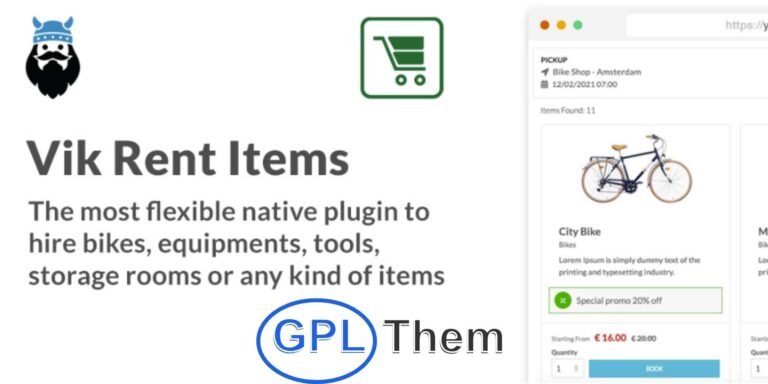 Vik Rent Items Pro – Advanced WordPress Rental Plugin Vik Rent Items Pro is a powerful and flexible item rental system for WordPress, ideal for managing rentals of any type—equipment, tools, electronics, party supplies, and more. Designed for versatility, it features an advanced pricing engine that allows you to set dynamic rates based on duration, quantity, or customer type.