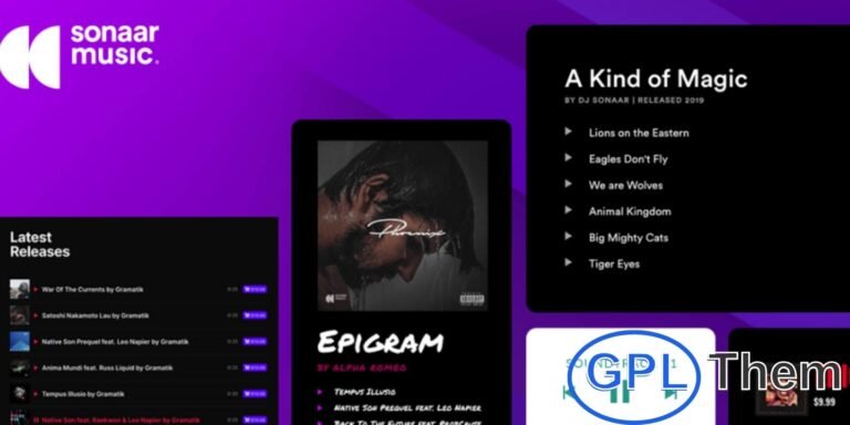 Sonaar MP3 Music Player Pro Powerful & Easy-to-Use Audio Player Plugin for WordPress Sonaar MP3 Music Player Pro is the ultimate audio player plugin designed for simplicity and performance. Create unlimited playlists, upload MP3 files, and embed your albums seamlessly into any WordPress page or post using your favorite page builder.