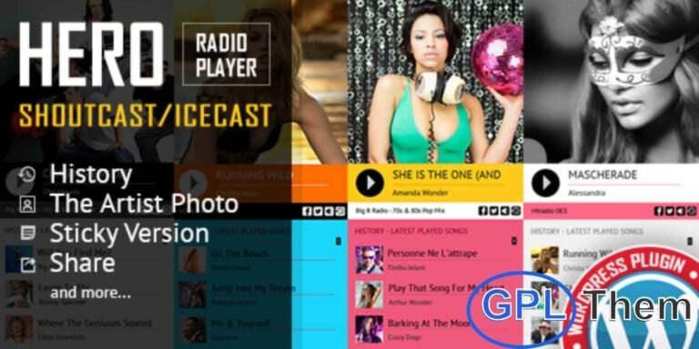 Hero – ShoutCast & IceCast Radio Player for WordPress Hero is a powerful and fully responsive radio player plugin that supports ShoutCast and IceCast streaming. Simply add your MP3 radio stream, and Hero automatically fetches the current playing song and artist image using the Last.FM API. It also supports AAC streams on compatible browsers.