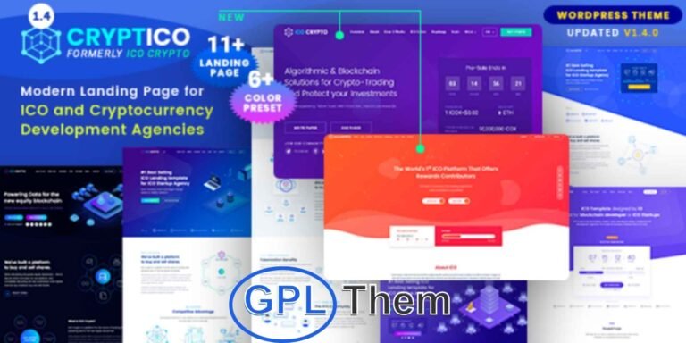 Cryptico – ICO & Cryptocurrency Investment WordPress Theme Cryptico is a premium WordPress theme specifically designed for ICO agencies, blockchain startups, and cryptocurrency investment companies. With its sleek, professional design and powerful features, Cryptico provides everything you need to build a high-impact crypto landing page or business website.