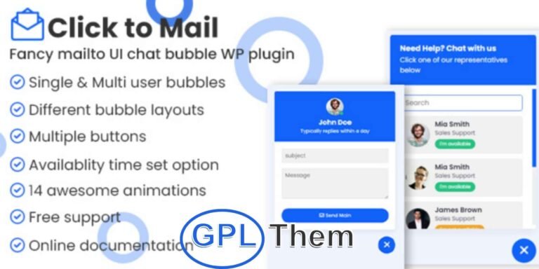 Click to Mail – Stylish Mailto Chat Bubble Plugin for WordPress Click to Mail is a user-friendly WordPress plugin that makes it incredibly easy for visitors to email you directly with just three clicks—boosting inquiries and turning casual visitors into potential customers.