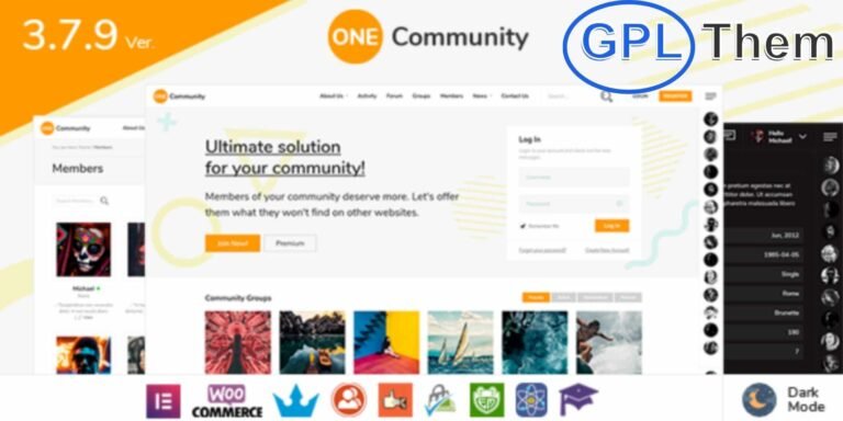 OneCommunity – Modern BuddyPress Nouveau WordPress Community Theme OneCommunity is a fully responsive and feature-rich BuddyPress WordPress theme built to power online communities, social networks, and membership websites.