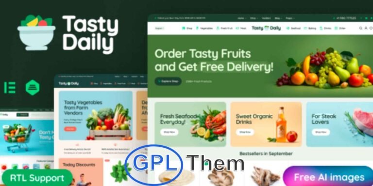Tasty Daily – WooCommerce WordPress Theme for Grocery & Food Stores Tasty Daily is a beautifully designed and feature-rich WooCommerce WordPress theme crafted specifically for grocery stores, organic food shops, supermarkets, and online food retailers. This theme combines a clean, appetizing design with powerful eCommerce tools to help you attract customers and boost sales.