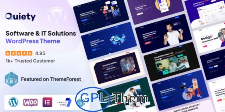 Quiety – Software & IT Solutions WordPress Theme (SEO-Optimized Rewrite) Quiety is a powerful and mobile-friendly WordPress theme crafted for Software, SaaS, IT solutions, and technology-based startups. Built on the latest Bootstrap 5 CSS framework and fully compatible with WooCommerce, Quiety offers seamless flexibility for creating high-performing websites.