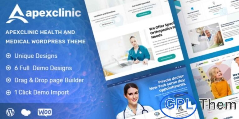 ApexClinic – Health & Medical WordPress Theme (SEO-Optimized Rewrite) ApexClinic is a modern and highly customizable WordPress theme crafted specifically for medical and healthcare websites. Whether you're running a clinic, hospital, dental practice, cosmetic surgery center, pediatric office, or pharmacy, ApexClinic offers the tools you need to build a professional online presence.