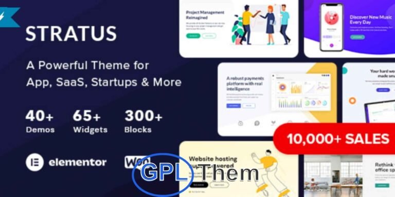 Stratus – App, SaaS & Tech Startup WordPress Theme (SEO Optimized) Stratus is a high-performance premium WordPress theme tailored for SaaS platforms, mobile apps, software startups, and tech product companies. Designed with conversion and lead generation in mind, Stratus offers a modern, responsive layout that highlights your services, products, and innovations effectively.