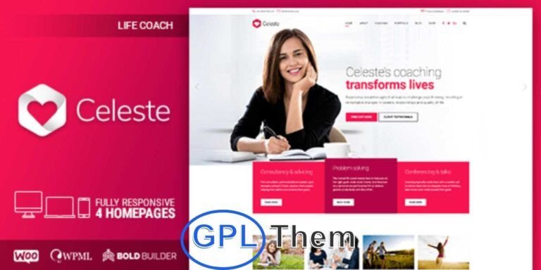Celeste – Life Coach & Therapist WordPress Theme (SEO Optimized) Celeste is a beautifully designed WordPress theme crafted specifically for life coaches, therapists, health coaches, marriage counselors, and business consultants. With its clean layout, mobile responsiveness, and modern design, Celeste empowers professionals to build a compelling online presence that builds trust and converts visitors into clients.