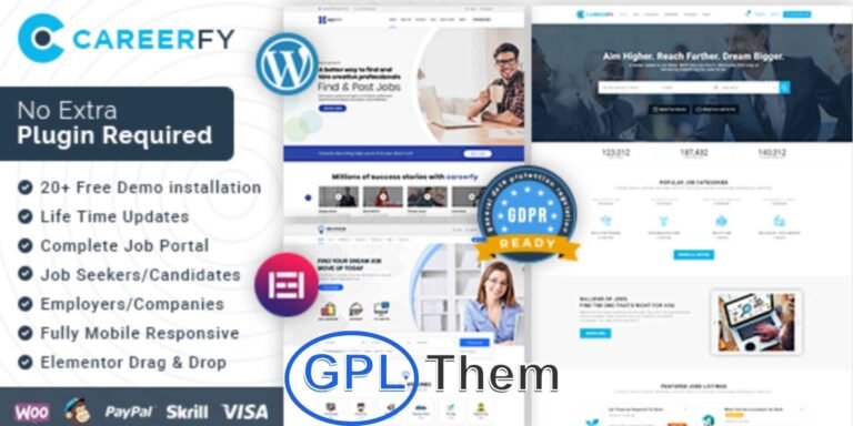 Careerfy – Job Board & Recruitment WordPress Theme Careerfy is a powerful and fully responsive Job Board WordPress theme designed to help you build a professional job listing or recruitment website with ease. Whether you're launching a dedicated job portal or adding job listings to an existing site, Careerfy offers a seamless solution that integrates with major job feeds like Indeed and others.