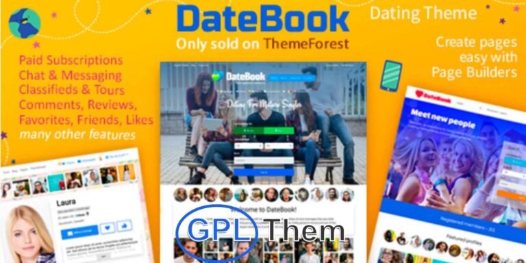 DateBook – Smart & Feature-Rich Dating WordPress Theme DateBook is a modern and highly functional WordPress theme crafted specifically for building professional dating websites. Designed with real-world experience and user feedback in mind, DateBook includes all the essential features needed to create a fully operational and user-friendly online dating platform.