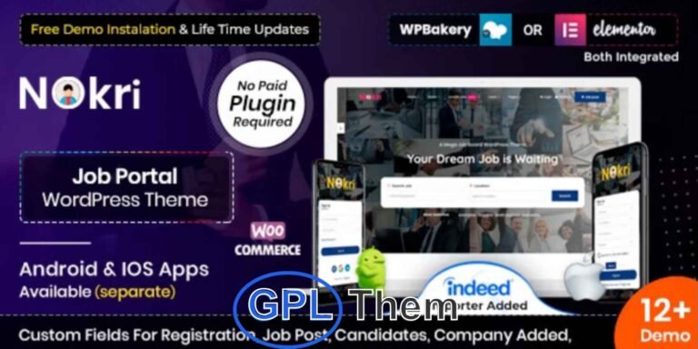 Nokri – Advanced Job Board WordPress Theme Nokri is a powerful and feature-rich Job Board WordPress theme designed to help you build a professional and fully functional job portal with ease. Whether you're creating a recruitment platform, freelance marketplace, or HR management system, Nokri offers all the tools needed for a seamless experience for both employers and job seekers.