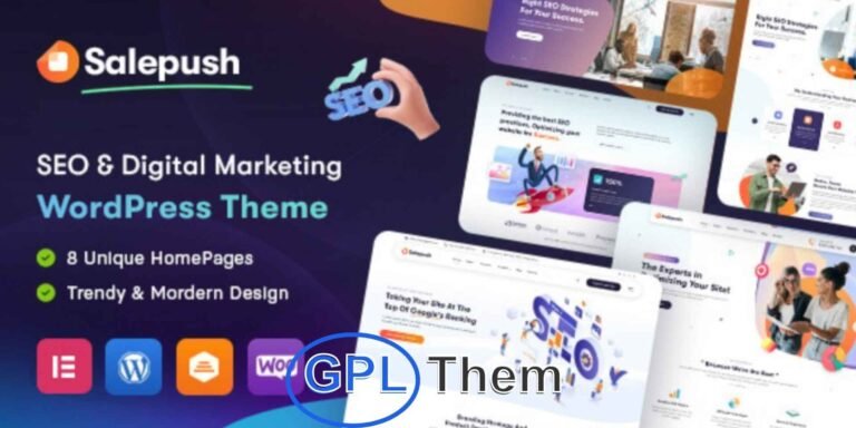 Salepush – SEO & Digital Marketing WordPress Theme Salepush is a clean, modern, and highly responsive WordPress theme crafted specifically for SEO agencies, digital marketing firms, and corporate businesses. With its bold design and conversion-focused layout, Salepush helps you build a professional online presence that attracts clients and boosts your digital credibility.