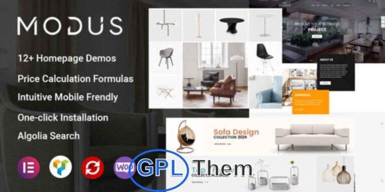 Modus – Modern Furniture & Interior Design WooCommerce WordPress Theme Modus is a sleek and modern WooCommerce WordPress theme designed specifically for furniture stores, interior design shops, and home decor marketplaces. Featuring 12 professionally crafted homepage layouts, Modus is perfect for a wide range of eCommerce niches including woodshops, glassware stores, fabric boutiques, equipment outlets, and architectural design shops.