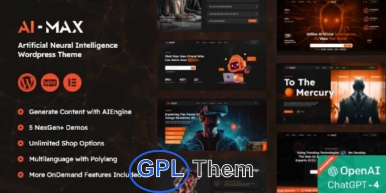 AI MAX – Artificial Intelligence & Neural Network WordPress Theme AI MAX is a cutting-edge WordPress theme specifically designed for websites and startups in the artificial intelligence, machine learning, and neural network industries. Perfect for AI-powered platforms like ChatGPT, AI art generators, DALL·E, OpenAI applications, and other smart tech solutions, AI MAX delivers a sleek, modern design with both dark and light UI options.