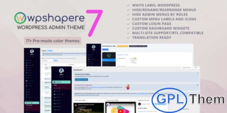 WPShapere – Customizable WordPress Admin Theme & White Label Plugin WPShapere is a powerful WordPress admin theme plugin designed to fully customize and white-label the WordPress dashboard. Ideal for developers, agencies, and freelancers, WPShapere lets you deliver a completely branded admin experience tailored to your clients.