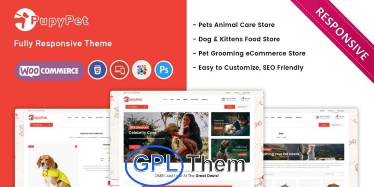 Pupypet – WooCommerce Theme for Pet Shops & Animal Accessories Pupypet is a modern and user-friendly WooCommerce WordPress theme designed specifically for online pet stores. Perfect for selling products for dogs, cats, and other pets, this theme comes with built-in WooCommerce support and is developed on the latest version of WordPress.