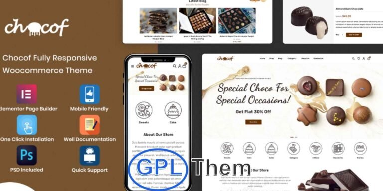 Chocof – Chocolate, Sweets & Bakery Elementor WooCommerce Theme Chocof is a beautifully designed WordPress Elementor theme crafted specifically for chocolate shops, candy stores, bakeries, pastry shops, confectioneries, cake stores, and coffee shops.