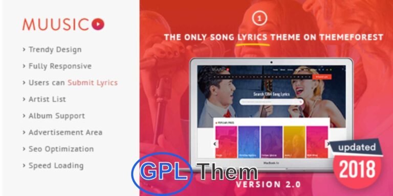 Muusico – Song Lyrics & Music Artist WordPress Theme Muusico is a modern and responsive WordPress theme designed for musicians, songwriters, music bloggers, and lyrics websites.